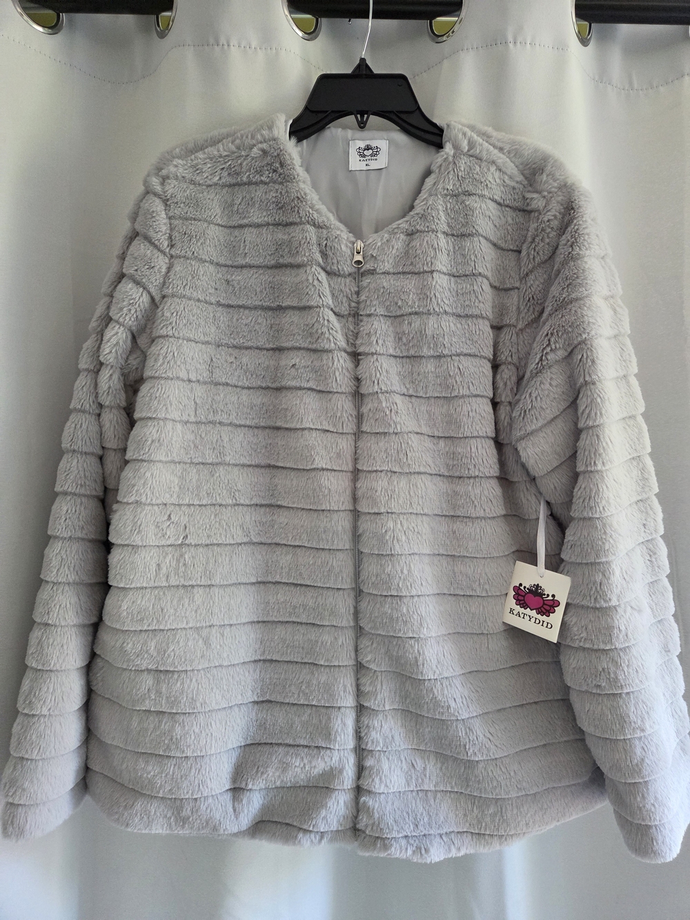 KatyDid Light Gray Faux Fur Zip-Front Jacket for Women